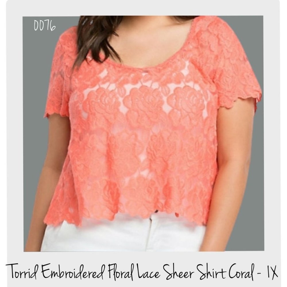 Torrid Embroidered Floral Sheer Shirt Sz2 (1x)